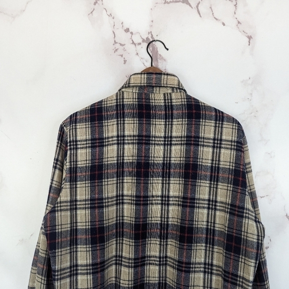 Vintage Wool Shirt Mens Medium Button Up 60's Plaid Brewster West Tan Brown Long - Picture 7 of 16